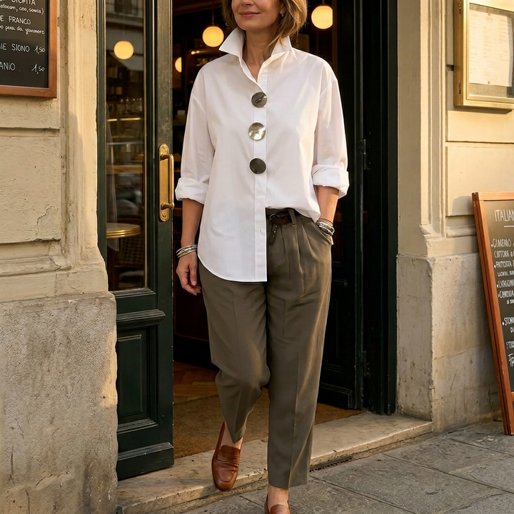 Brennie | White Oversized Button-Down Blouse in product view 1