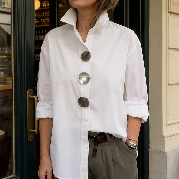 Brennie | White Oversized Button-Down Blouse in product view 4