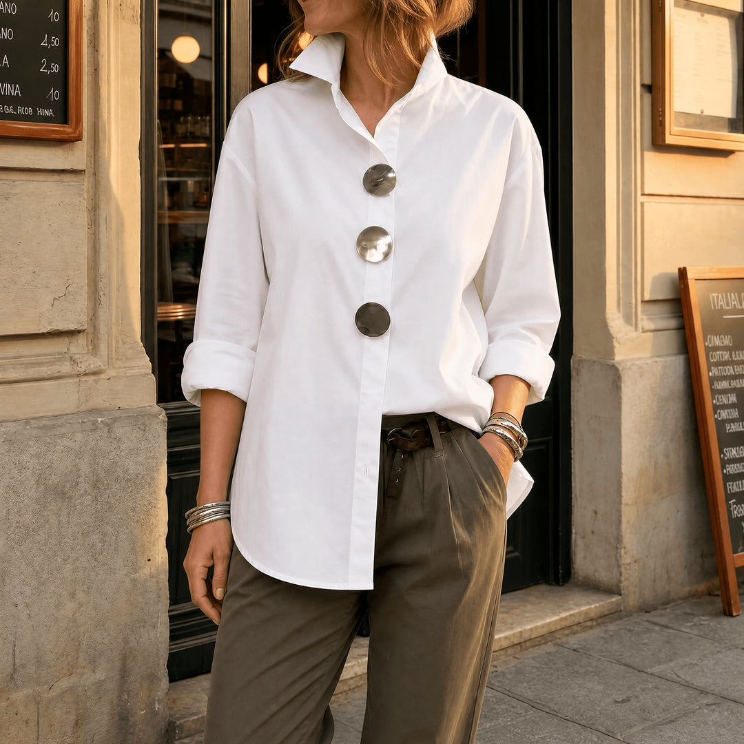 Brennie | White Oversized Button-Down Blouse in product view 11