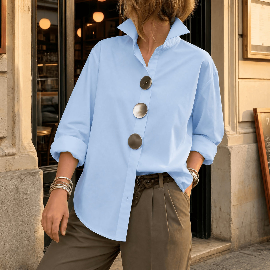 Brennie | White Oversized Button-Down Blouse in product view 12