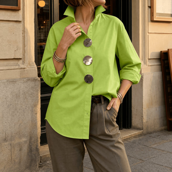Brennie | White Oversized Button-Down Blouse in product view 13