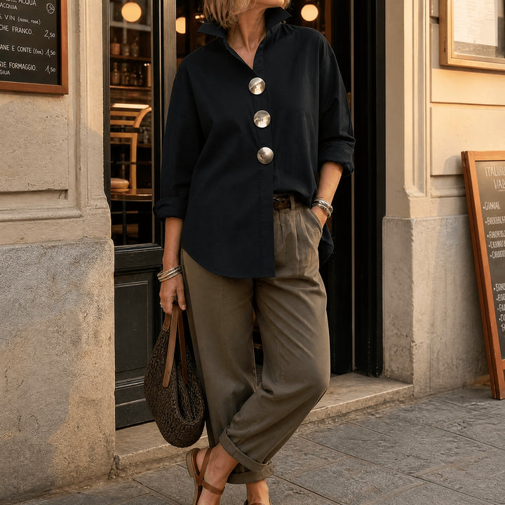 Brennie | White Oversized Button-Down Blouse in product view 14