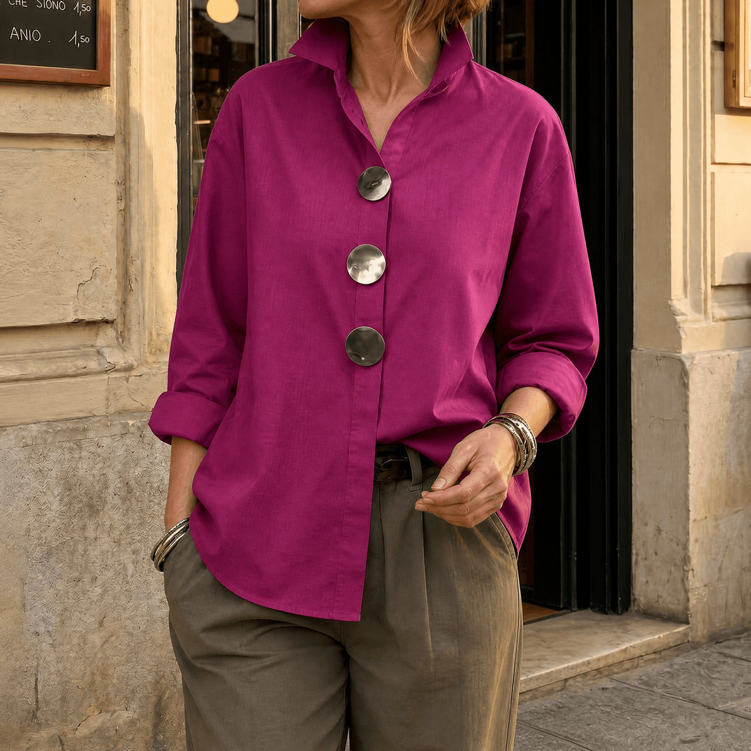 Brennie | White Oversized Button-Down Blouse in product view 16