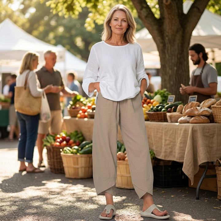 Brindis | Wide Leg Cropped Linen Pants in product view 1