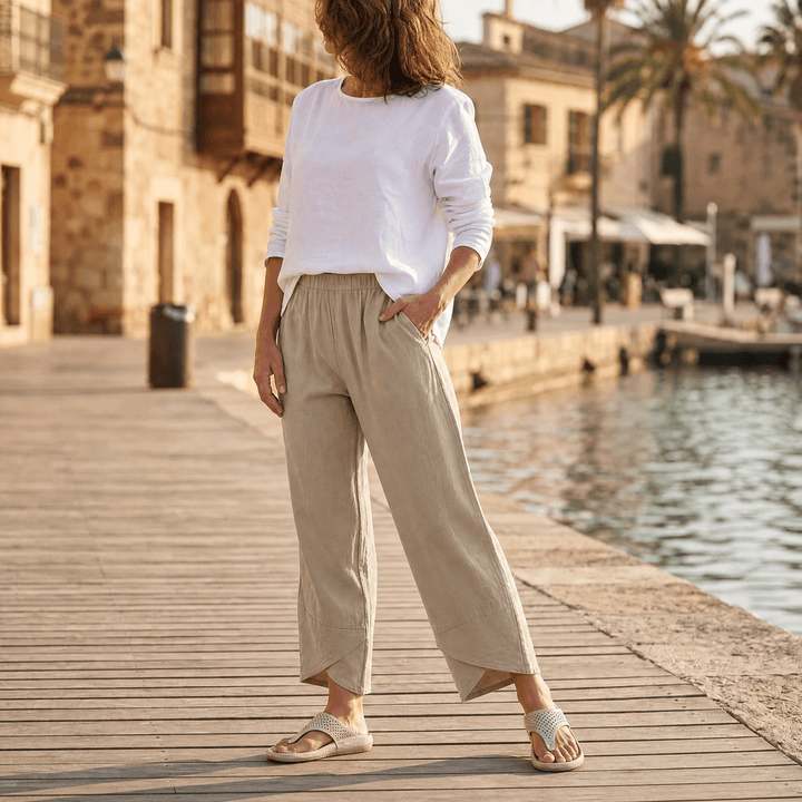 Brindis | Wide Leg Cropped Linen Pants in product view 9