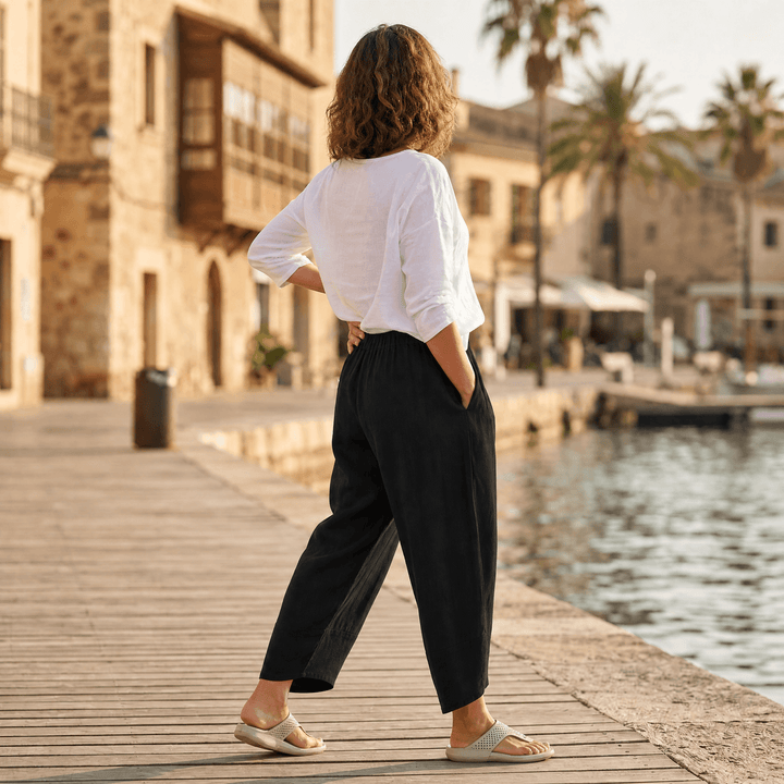 Brindis | Wide Leg Cropped Linen Pants in product view 10