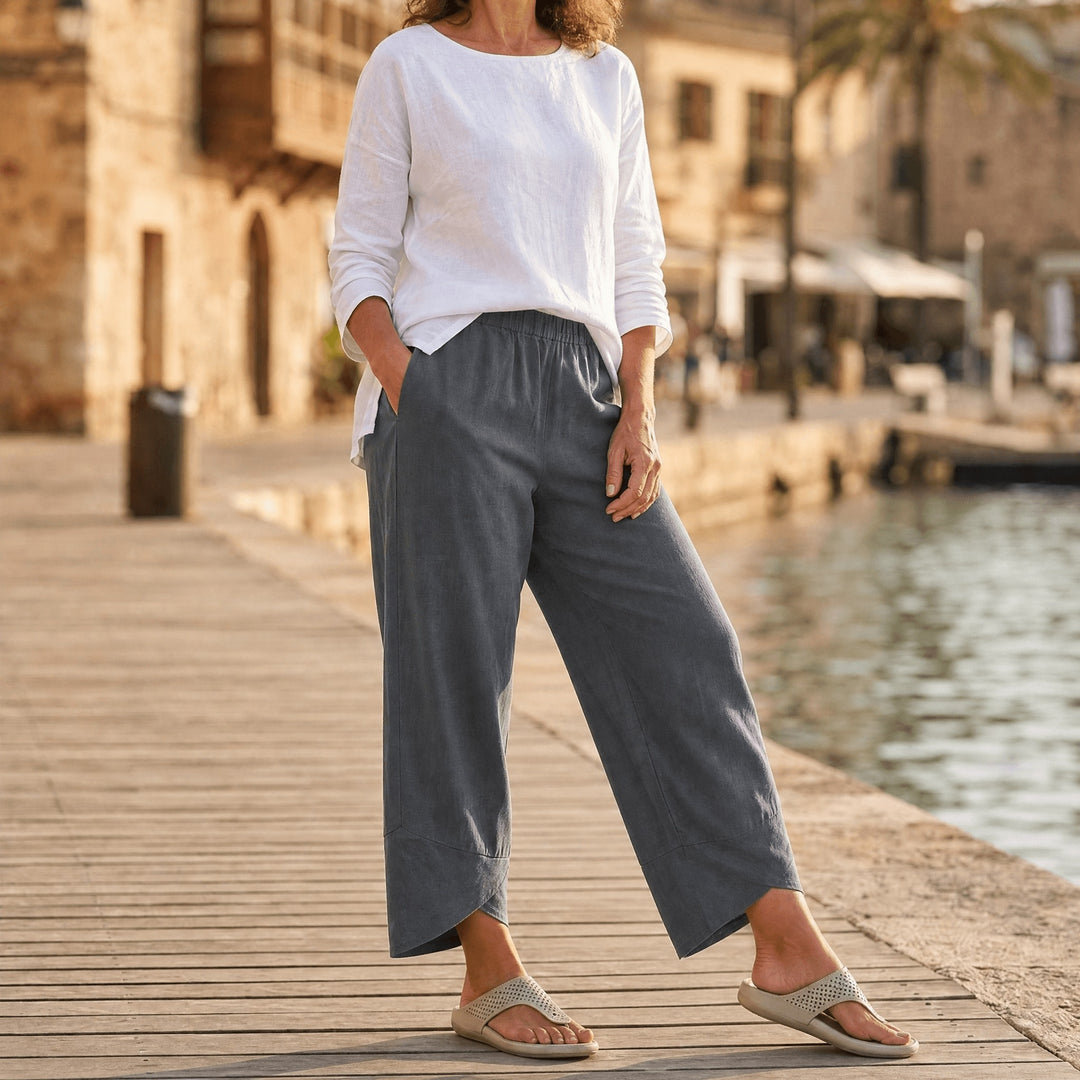 Brindis | Wide Leg Cropped Linen Pants in product view 12