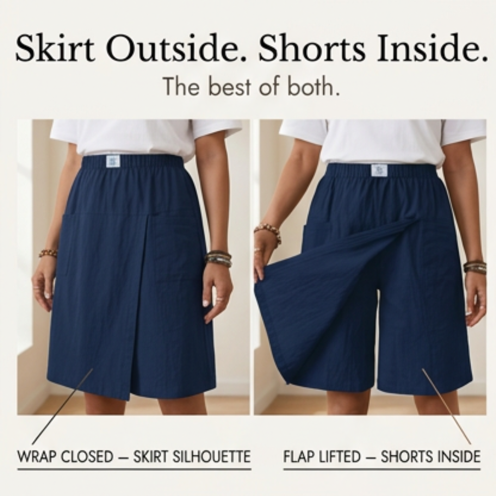 Valtine | Wrap-Front Skort Wide Leg Knee Shorts in product view 9