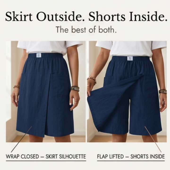 Valtine | Wrap-Front Skort Wide Leg Knee Shorts in product view 9