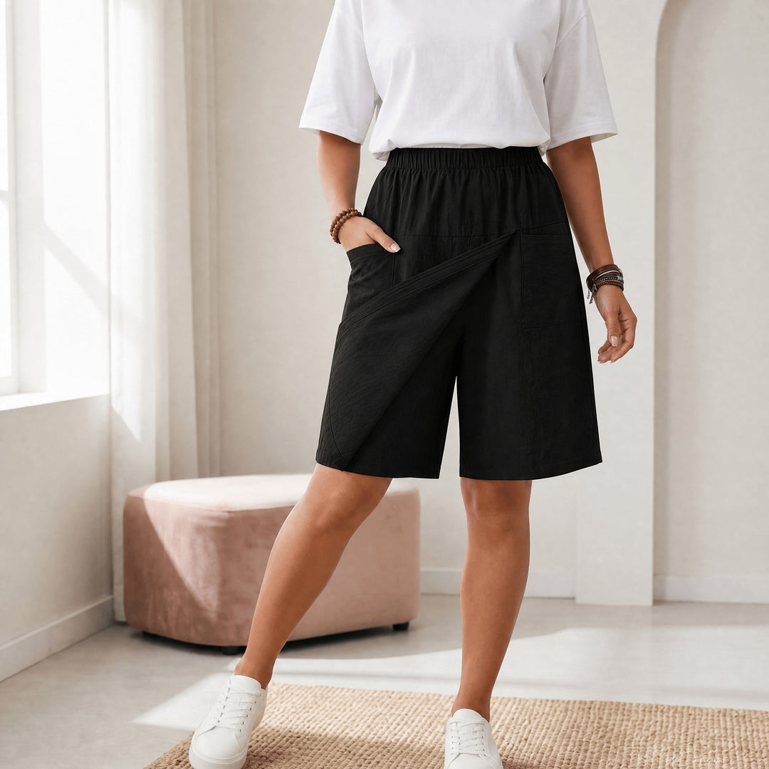 Valtine | Wrap-Front Skort Wide Leg Knee Shorts in product view 12