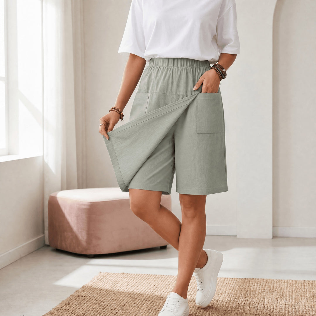 Valtine | Wrap-Front Skort Wide Leg Knee Shorts in product view 13