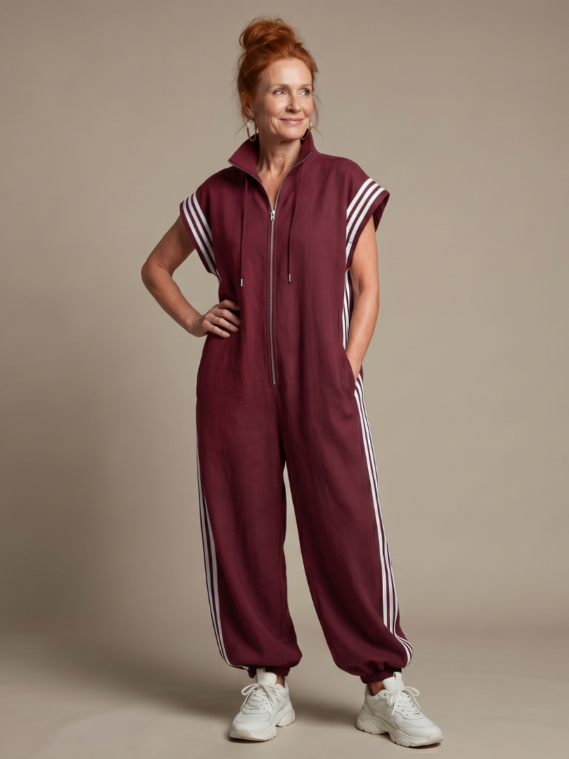 Vashti | Zip Front Stripe Panel Jumpsuit in product view 1