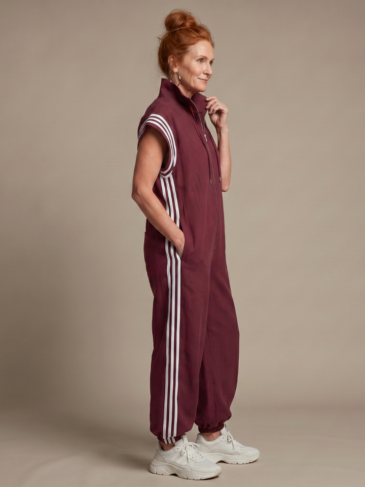Vashti | Zip Front Stripe Panel Jumpsuit in product view 2