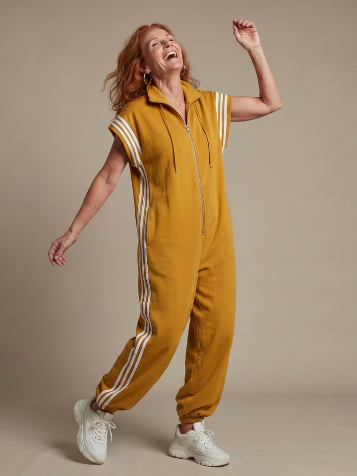 Vashti | Zip Front Stripe Panel Jumpsuit in product view 6
