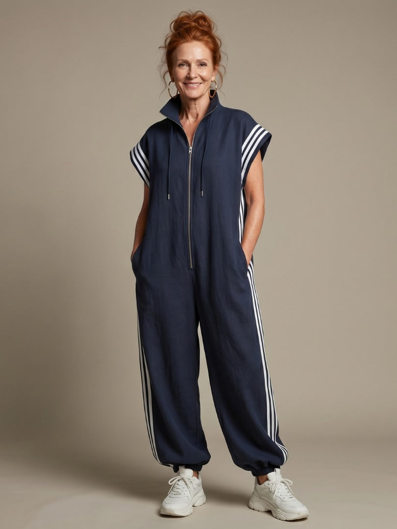Vashti | Zip Front Stripe Panel Jumpsuit in product view 11