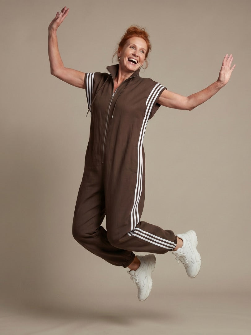 Vashti | Zip Front Stripe Panel Jumpsuit in product view 12