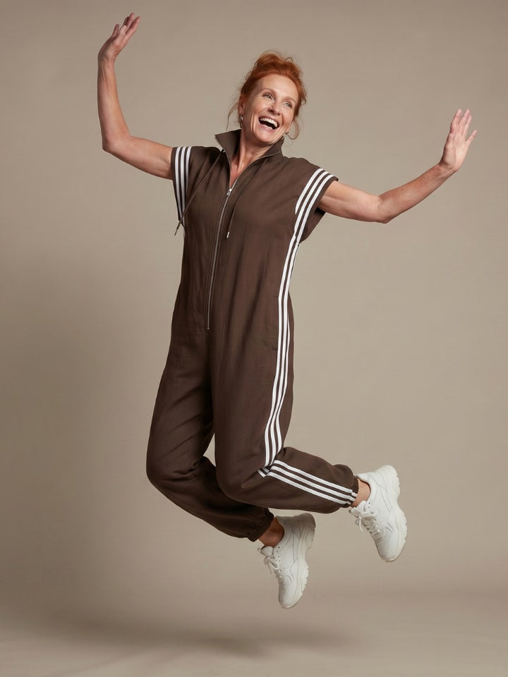 Vashti | Zip Front Stripe Panel Jumpsuit in product view 12