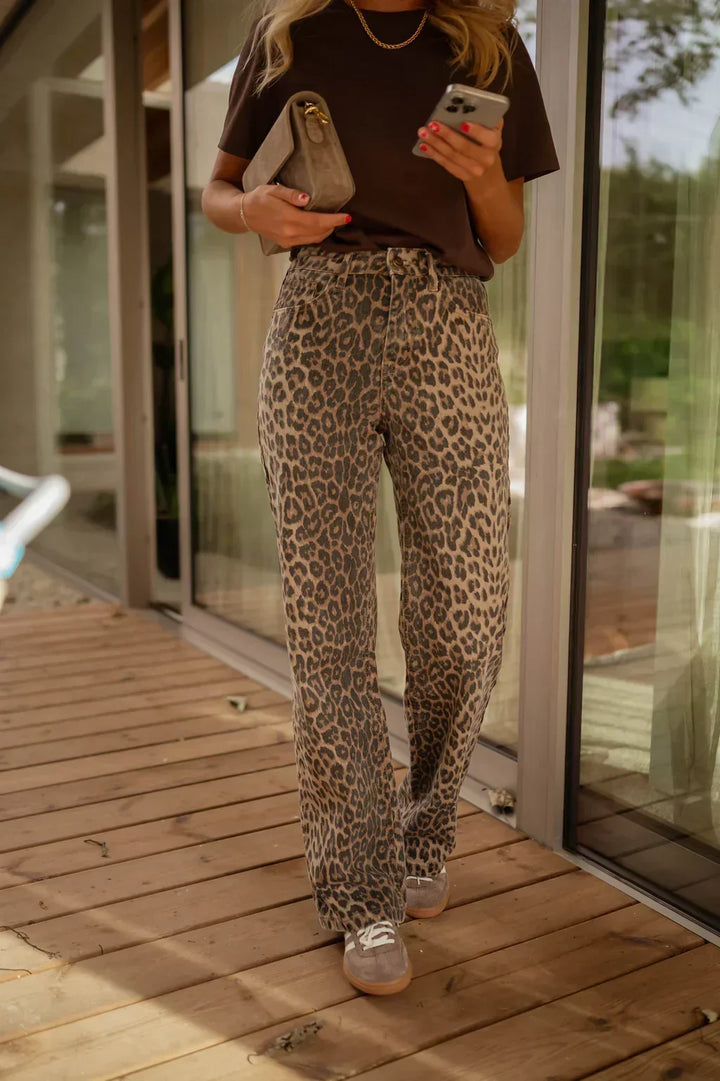 Lexi high waist leopard print flare trousers, alternate view