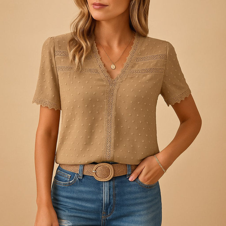 Matilda | Lace-Trim Textured Blouse